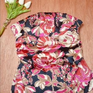 Guess Silk-Feel Floral Strapless Dressy Top Blouse
